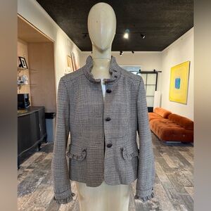 Vintage J.Crew Herringbone Robert Noble Ruffle Collar Wool Jacket Blazer Sz 10